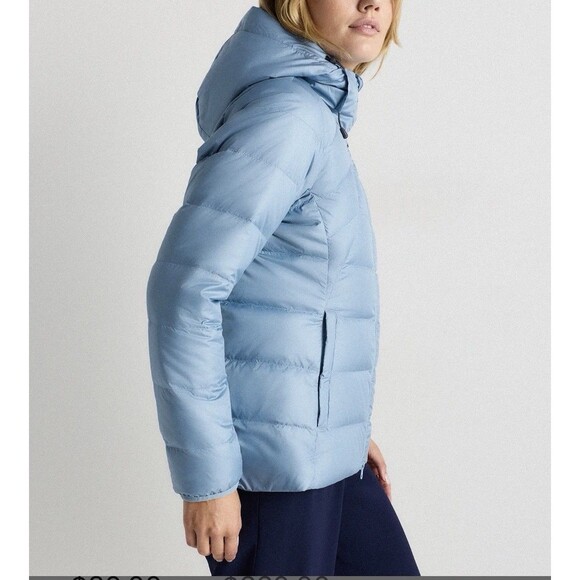 NWT Quince Women Lightweight Down Packable Puffer Hooded Jacket Blue 700+Fill Lg - Picture 2 of 11